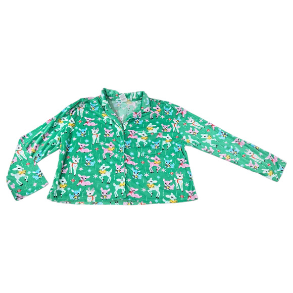 Holiday Time Wom LG Vtg MCM Inspired Reindeer Christmas Pajama PJ Set Velour EUC - Picture 7 of 9
